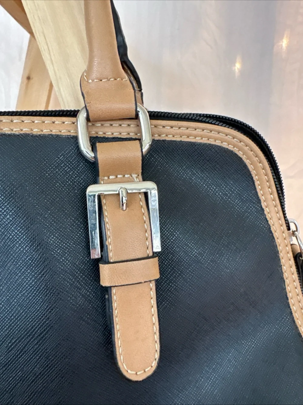 Giani Bernini Black and Tan Saffiano Satchel